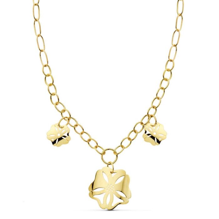 18K COLLAR CADENA Y FLOR ORO AMARILLO 42CM