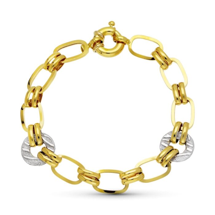 18K PULSERA ORO BICOLOR ESLABONES HUECA 19CM PESO 9.90 GR