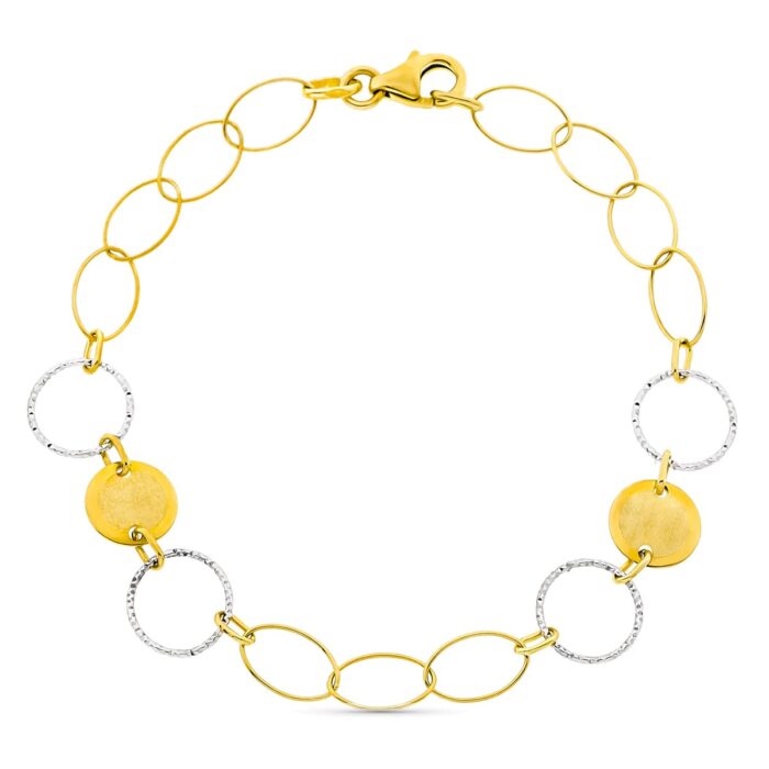 18K PULSERA ORO BICOLOR CIRCULOS ANCHO 9 MM LARGO 18CM PESO 2.95 GR