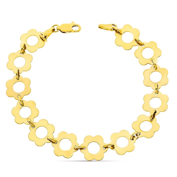 18K PULSERA ORO AMARILLO FLORES ANCHO 11 MM LARGO 19CM