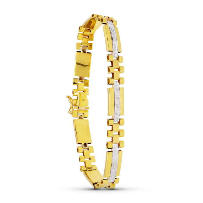 18K PULSERA ORO BICOLOR CABALLERO 19CM ANCHO 8 MM