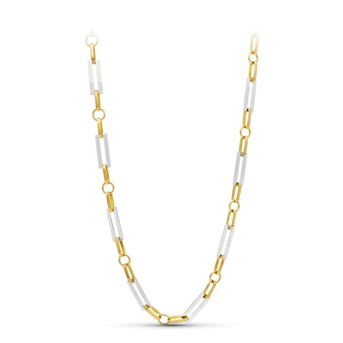18K GARGANTILLA ORO BICOLOR ESLABONES RECTANGULARES 50CM