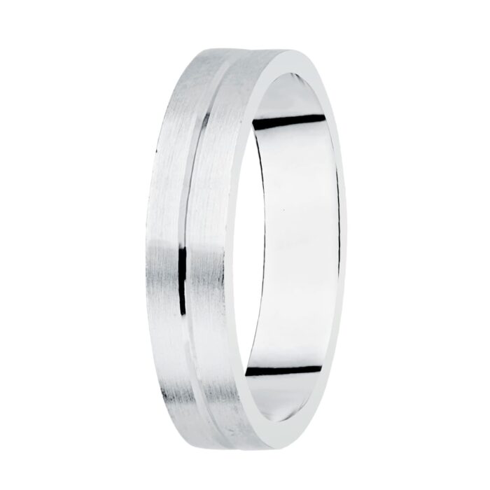 18K ALIANZA ORO BLANCO MATIZADA Y FILO CENTRAL BRILLO 5MM