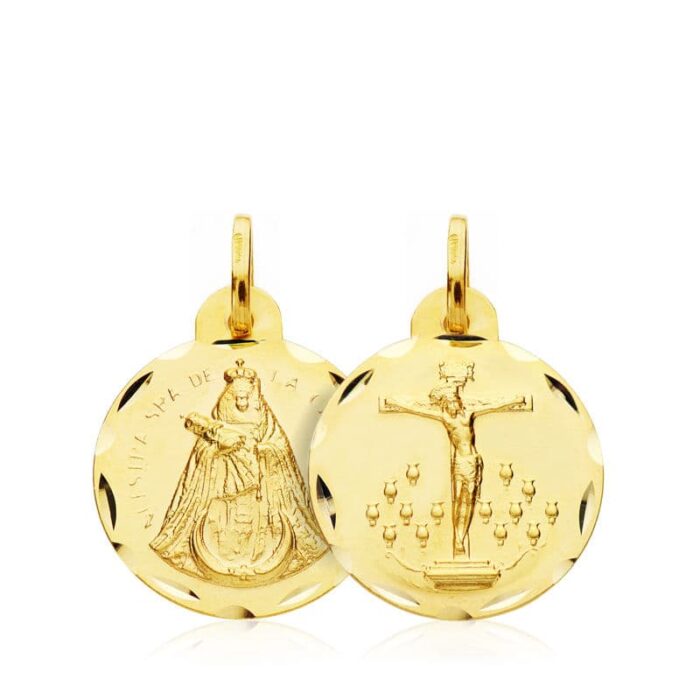 18K ESCAPULARIO ORO AMARILLO CRISTO DE LA LAGUNA VIRGEN DE LA CANDELARIA 16 MM