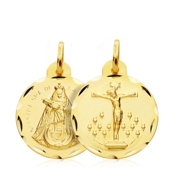 18K ESCAPULARIO ORO AMARILLO CRISTO DE LA LAGUNA VIRGEN DE LA CANDELARIA 20 MM