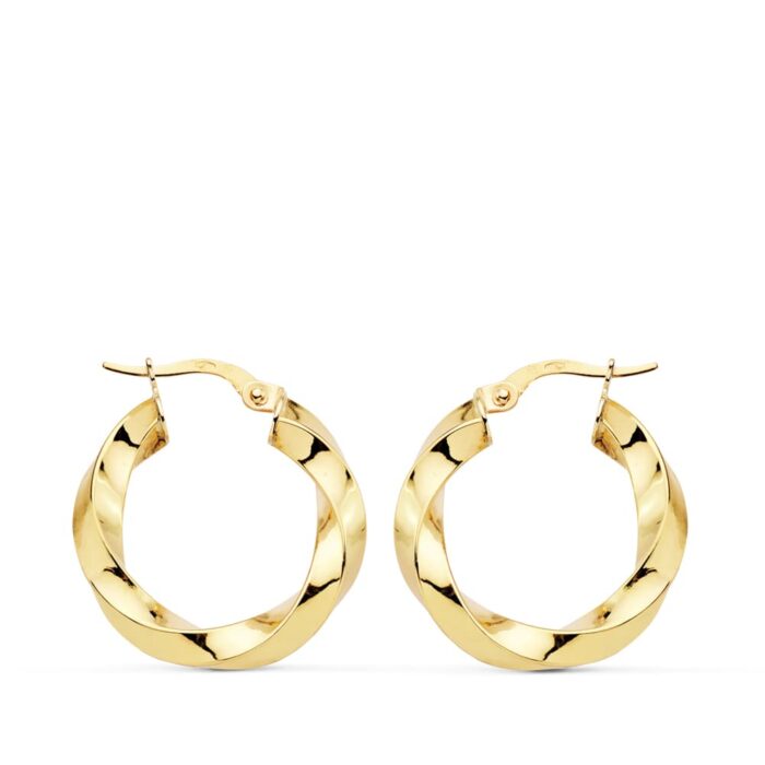 18K AROS ORO AMARILLO BRILLO RETORCIDOS 22X3 MM