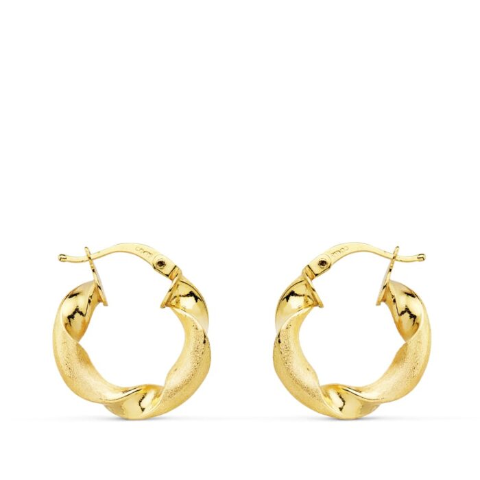 18K AROS ORO AMARILLO MATE Y BRILLO HUECOS 18 MM
