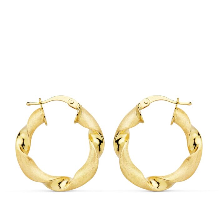 18K AROS ORO AMARILLO MATE Y BRILLO HUECOS 24 X 4 MM