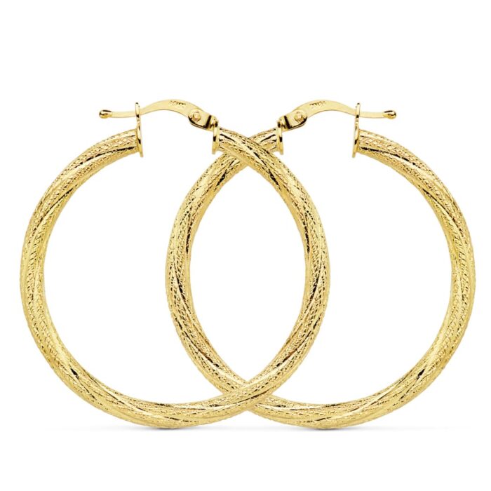 18K AROS ORO AMARILLO HUECOS GRANILLADOS 32X3 MM