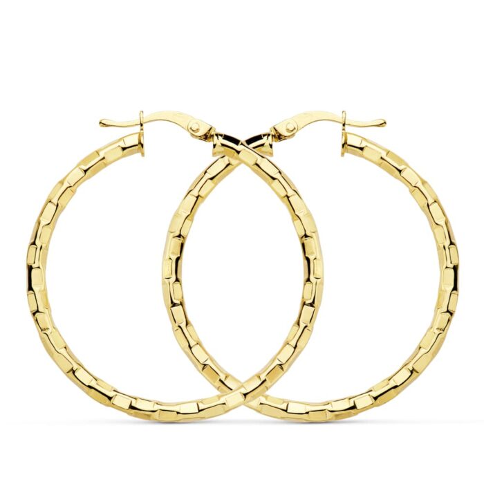 18K AROS ORO AMARILLO HUECOS CUADRADOS 34 MM