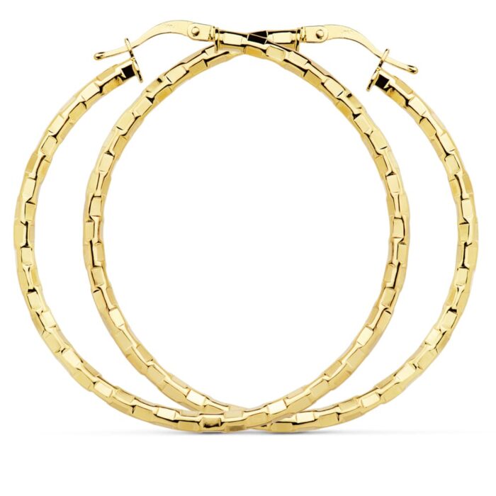18K PENDIENTES AROS HUECOS CUADRADOS ORO AMARILLO 44 MM