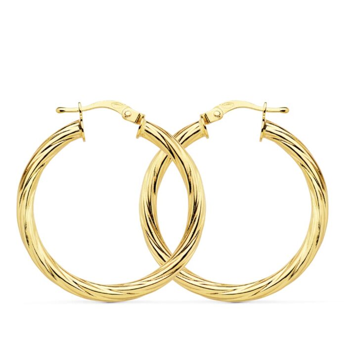 18K AROS ORO AMARILLO HUECOS BRILLO 29X3 MM