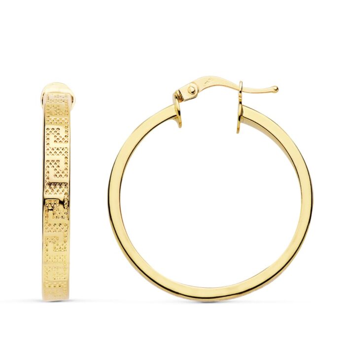 18K AROS ORO AMARILLO GRECA HUECOS 28 MM