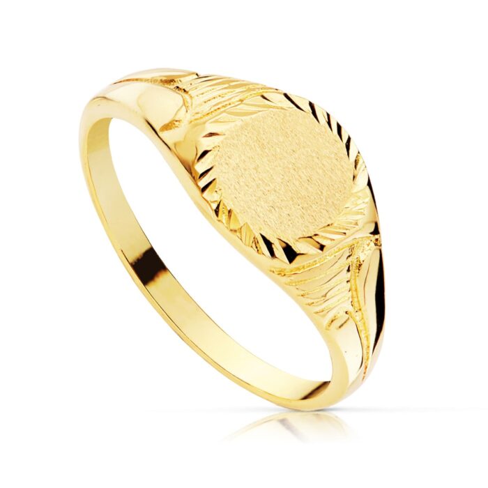 18K SELLO ORO AMARILLO MACIZO TALLADO ZONA GRABADO OVAL 7.5 X 6.5 MM