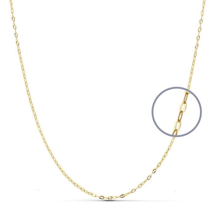 18K CADENA ORO AMARILLO ESLABONES OVALES TALLADOS. ANCHO: 1MM LARGO: 50CM