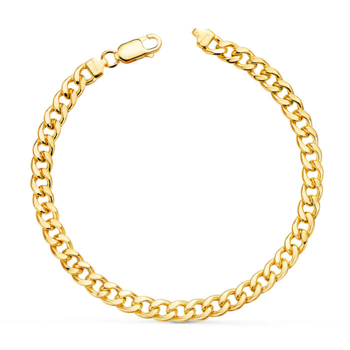 18K PULSERA ORO AMARILLO BARBADA HUECA ANCHO: 5MM LARGO: 19CM