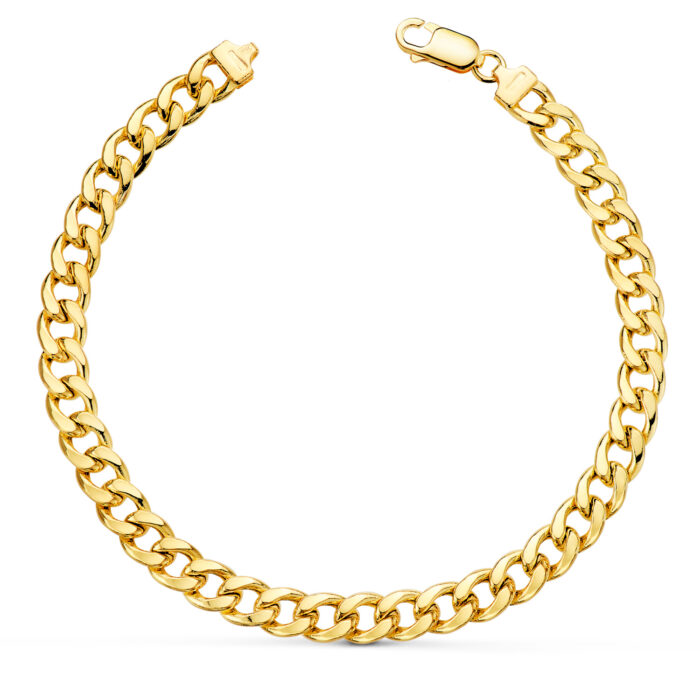 18K PULSERA ORO AMARILLO BARBADA HUECA ANCHO: 6MM LARGO: 20CM