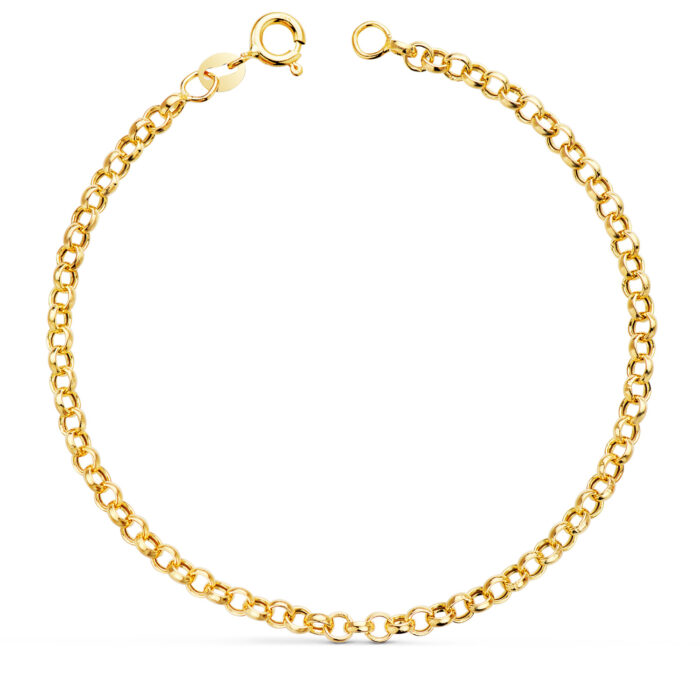 18K PULSERA ORO AMARILLO ROLO HUECA ANCHO 3 MM LARGO 19CM
