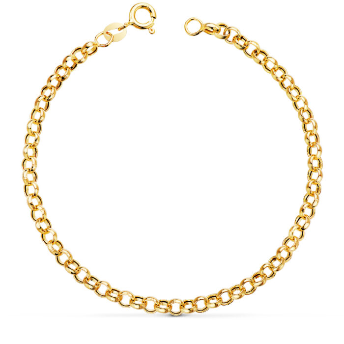 18K PULSERA ORO AMARILLO ROLO HUECA ANCHO 4 MM LARGO 19CM