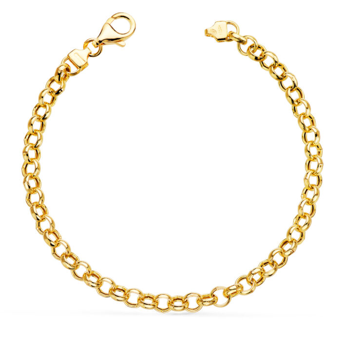 18K PULSERA ORO AMARILLO ROLO HUECA ANCHO 5 MM LARGO 19CM