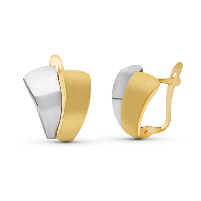 18K PENDIENTES ORO BICOLOR PIÑA RODIO. 13 MM CIERRE CATALÁN