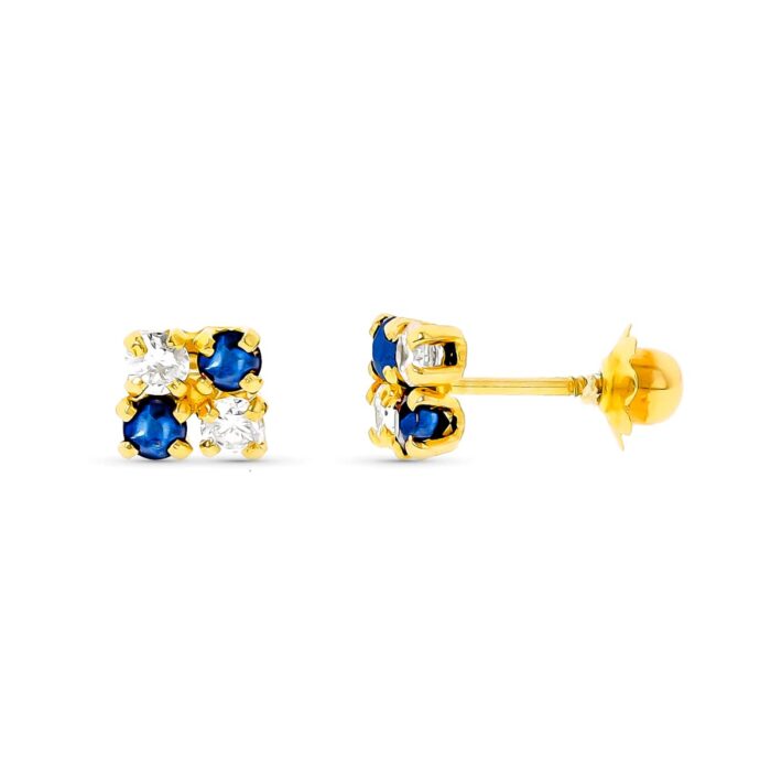 18K PENDIENTES ORO AMARILLO ZAFIROS Y CIRCONITA CIERRE TUERCA