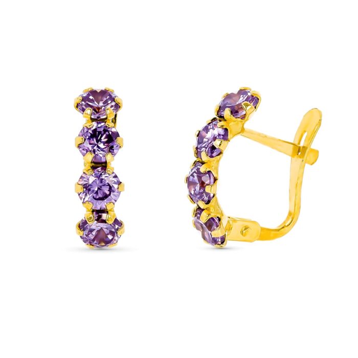 18K PENDIENTES ORO AMARILLO PIEDRAS AMATISTAS 13X4 MM CIERRE CATALAN
