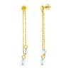 Pendientes de oro amarillo 18K con dos cadenas colgantes y piedras de aguamarina azul claro con cierre de presión
