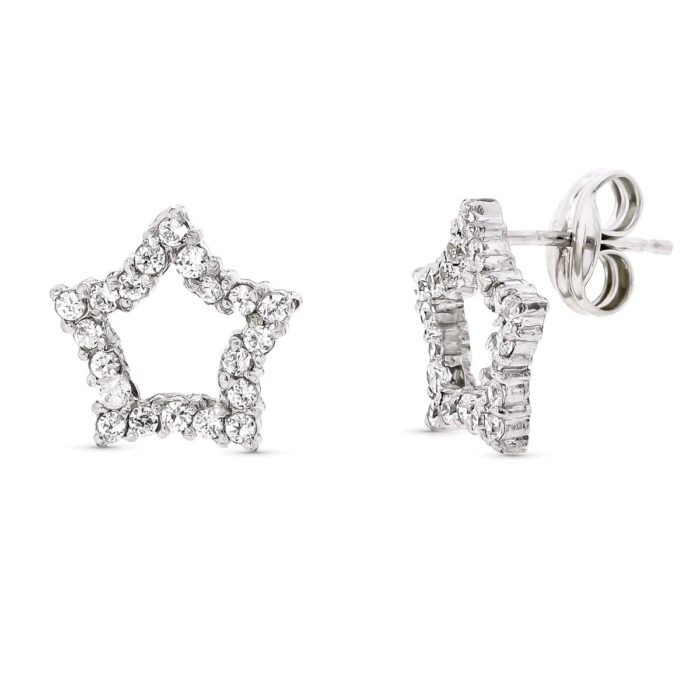 18K PENDIENTES ORO BLANCO ESTRELLA 12X12 MM CIERRE PRESION