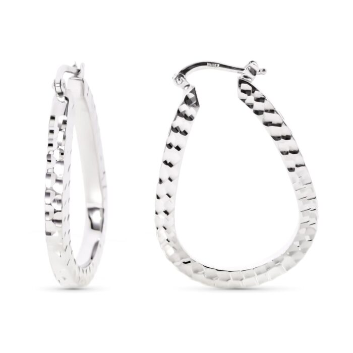 18K AROS ORO BLANCO GOTA TALLADOS. 34X24 MM