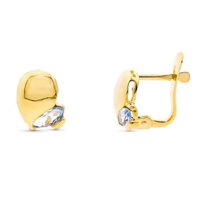 18K PENDIENTES ORO AMARILLO PIEDRA AGUAMARINA CIERRE CATALAN