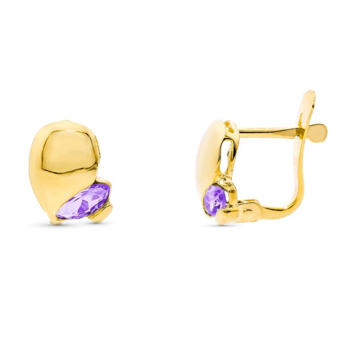 18K PENDIENTES ORO AMARILLO PIEDRA AMATISTA CIERRE CATALAN