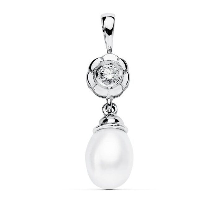 18K COLGANTE ORO BLANCO CHATON Y PERLA 22X8 MM