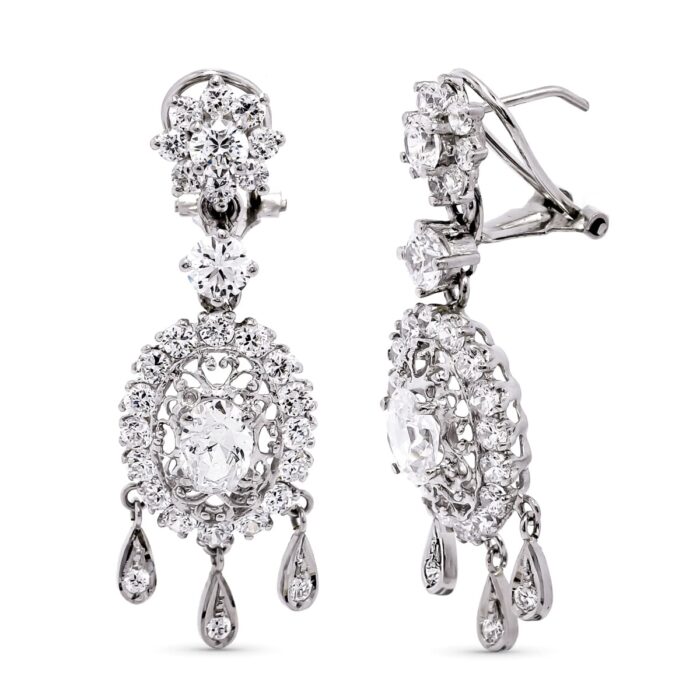 18K PENDIENTES ORO BLANCO LARGOS CIRCONITA 42X14 MM CIERRE OMEGA