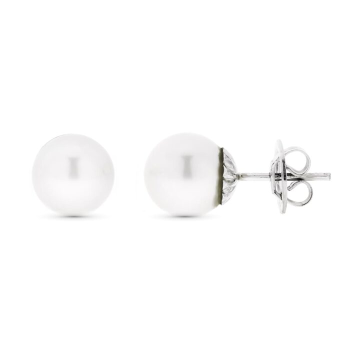18K PENDIENTES ORO BLANCO Y PERLA AUSTRALIANA 9 MM CIERRE PRESION