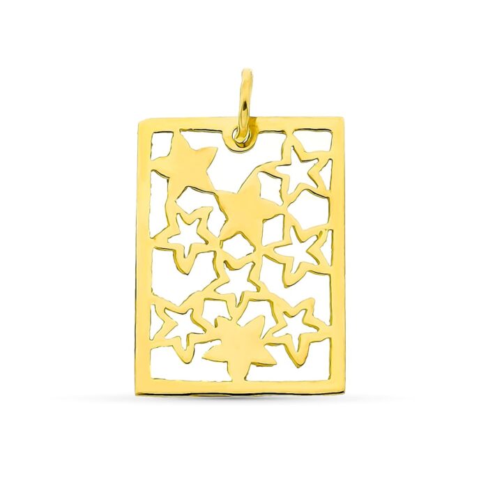 18K COLGANTE ORO AMARILLO RECTANGULO CALADO ESTRELLAS