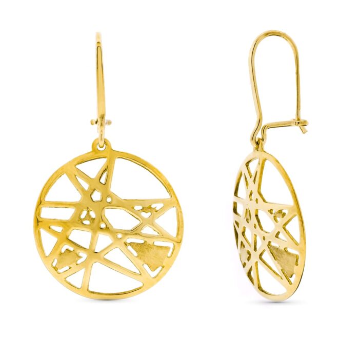 18K PENDIENTES ORO AMARILLO REDONDOS MOTIVOS CALADOS CIERRE GANCHO