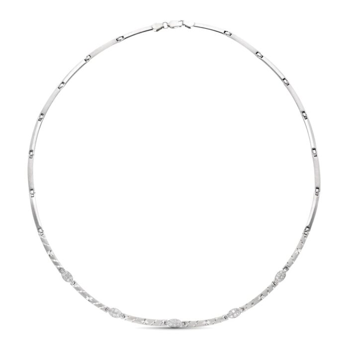 18K GARGANTILLA ORO BLANCO MATE Y BRILLO TALLADA CON CIRCONITAS