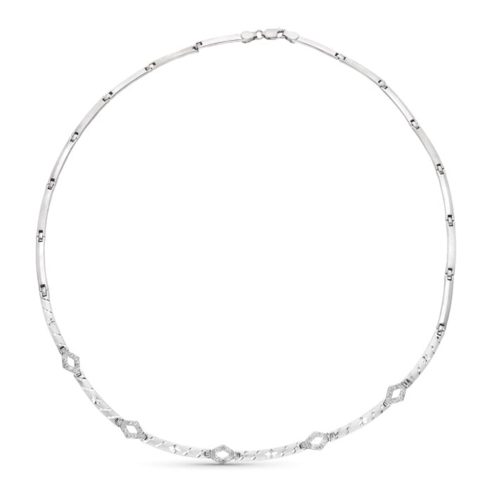 18K GARGANTILLA ORO BLANCO MATE Y BRILLO TALLADO CON CIRCONITAS