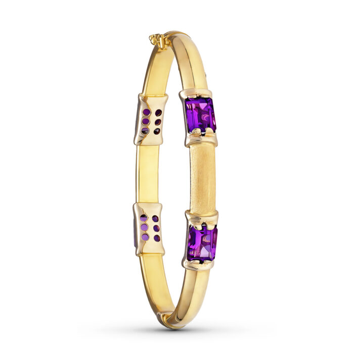 18K PULSERA ORO AMARILLO RIGIDA 4 PIEDRAS 19CM