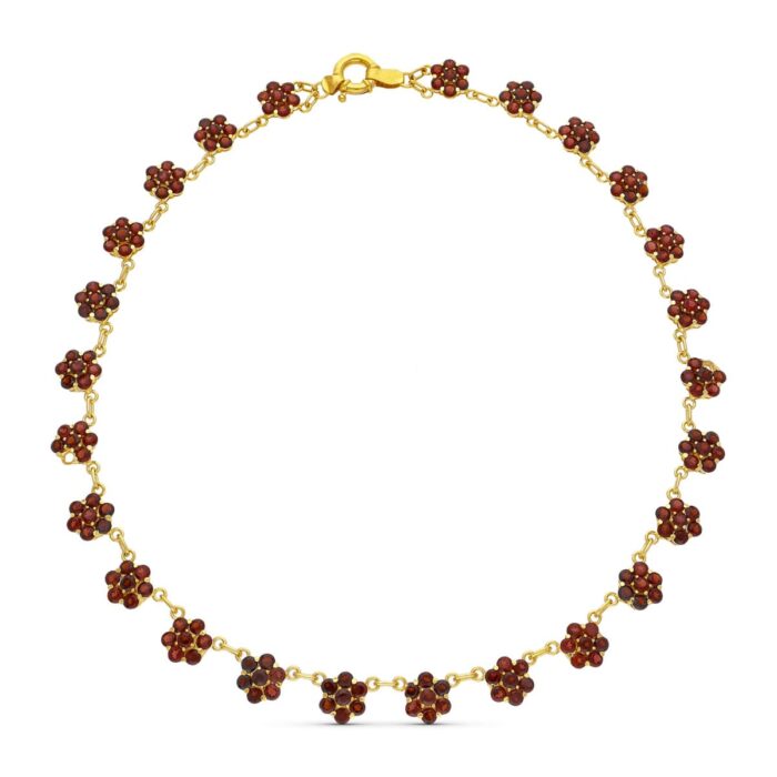 18K GARGANTILLA ORO AMARILLO CUAJOS DE GRANATES 42CM