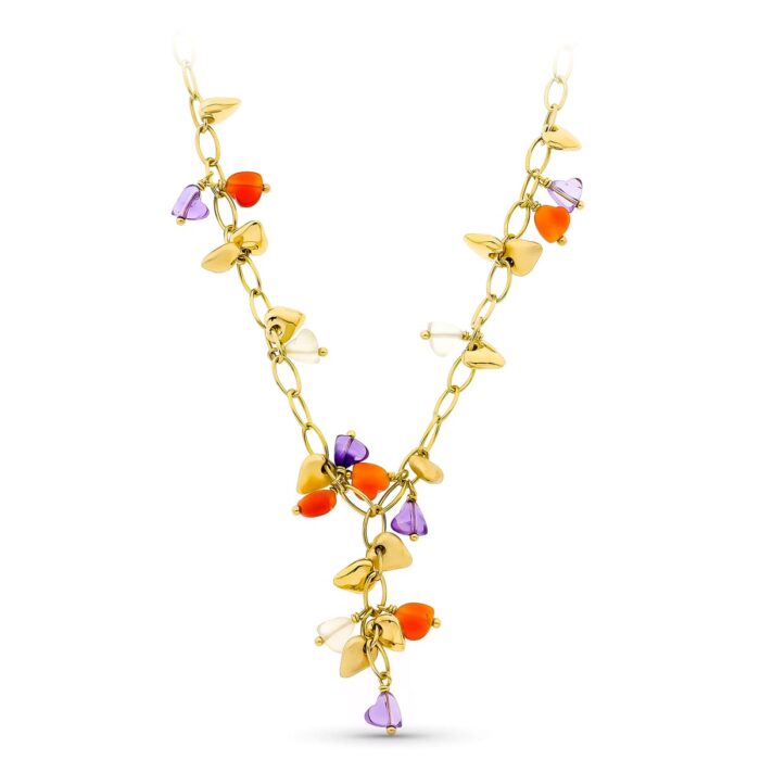 18K GARGANTILLA ORO AMARILLO MATE Y BRILLO PIEDRAS DE COLOR