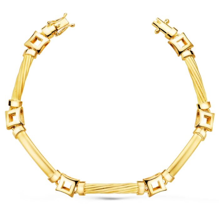 18K PULSERA ORO AMARILLO ESLABONES Y CUADRADOS ANCHO 8 MM LARGO 20CM