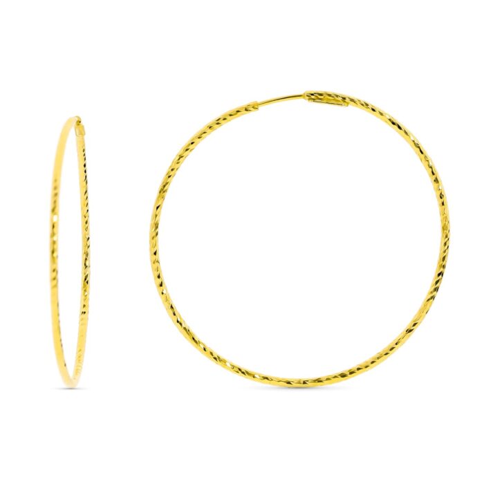 18K PENDIENTES AROS ORO AMARILLO DIAMANTADOS. 40X1.50 MM