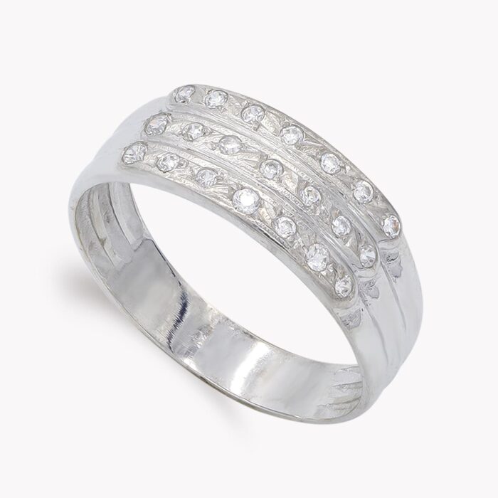 18K SORTIJA ORO BLANCO CON CIRCONITAS. ANCHO: 7 MM