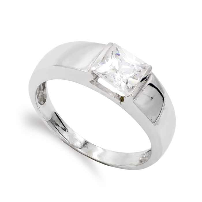 18K SORTIJA ORO BLANCO CON CIRCONITA CUADRADA. ANCHO: 6 MM