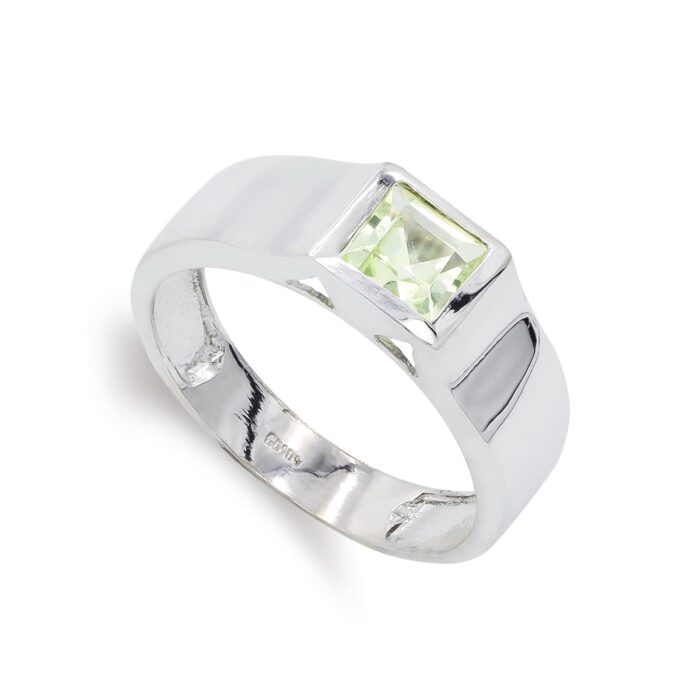 18K SORTIJA ORO BLANCO CON OLIVINA. ANCHO: 6 MM