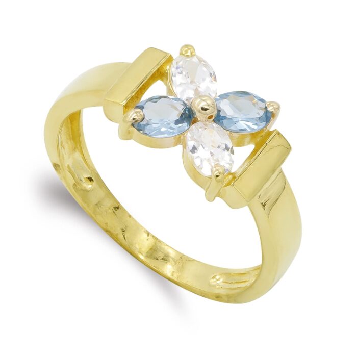 18K SORTIJA ORO AMARILLO FLOR CIRCONITA MARQUISE. ANCHO: 8 MM