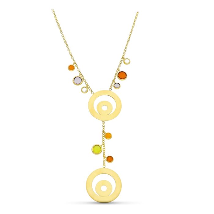 18K GARGANTILLA ORO AMARILLO PIEDRAS DE COLORES Y CIRCULOS