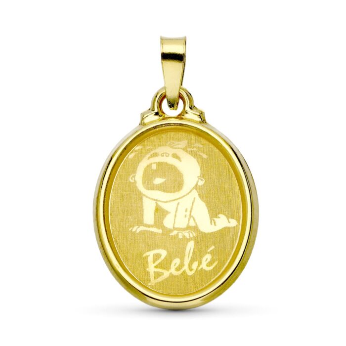 18K COLGANTE ORO AMARILLO LASER OVAL BEBE 22X15 MM